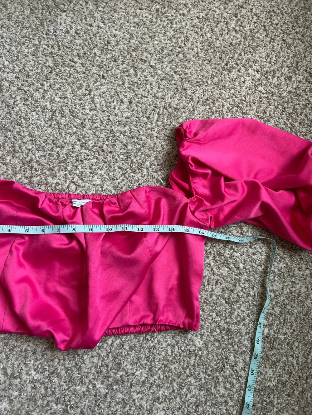 Express x LadyGang Pink Fuchsia Off-Shoulder Puff Sleeve Crop Top Barbie Summer